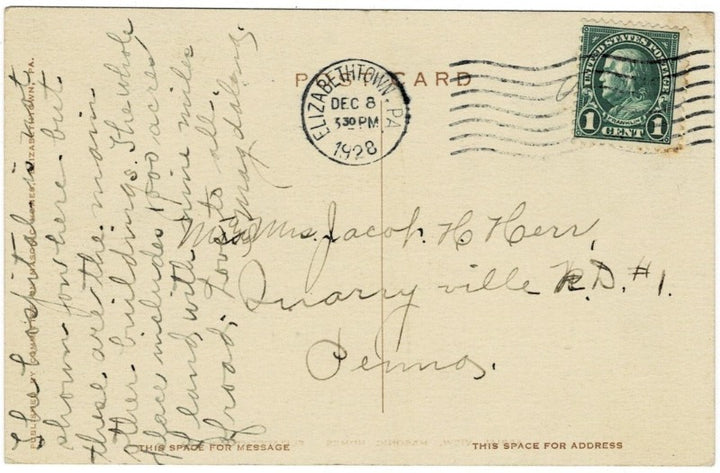 1928 Masonic Homes Elizabethtown PA Postcard