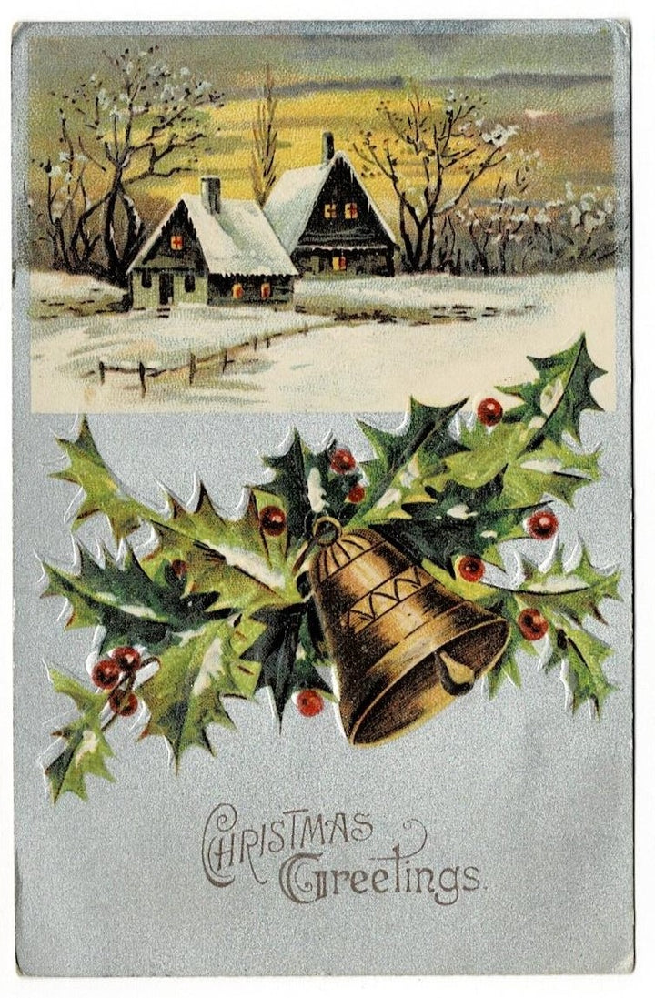 1908 Winter Scene Christmas Bells Postcard