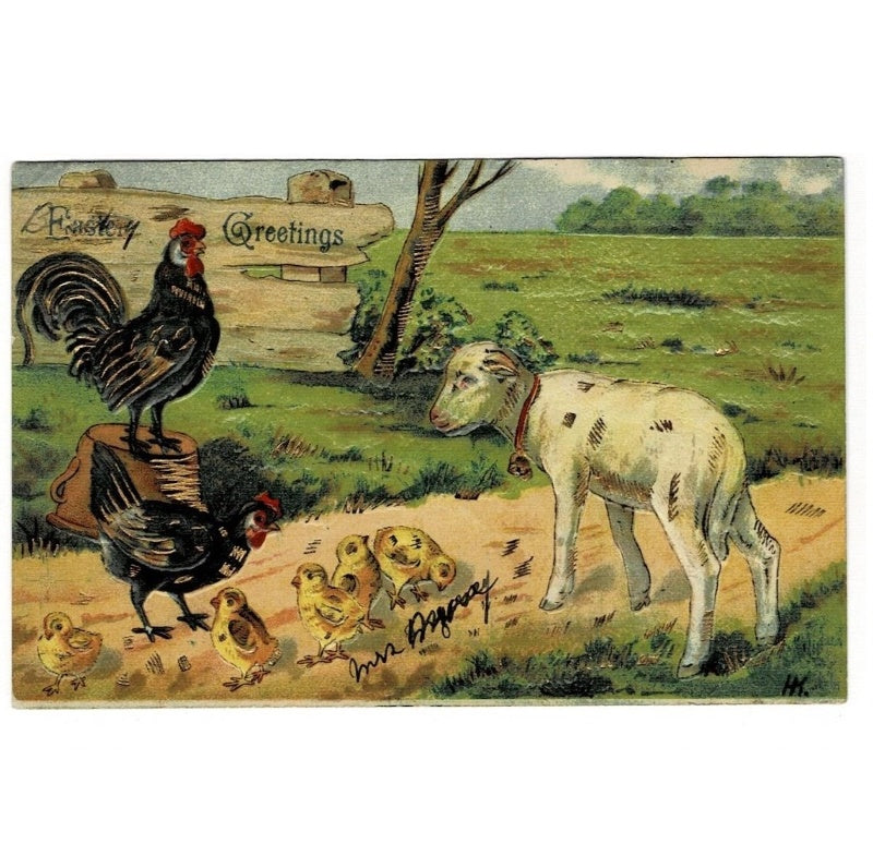 1907 Lamb & Chicks Bring Easter Greetings Postcard
