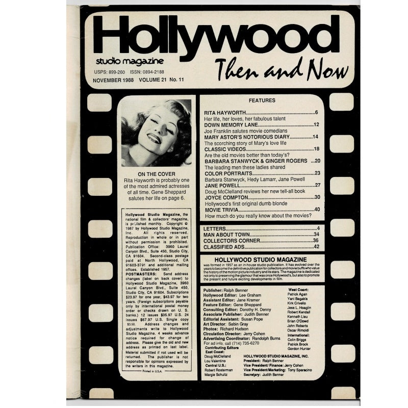 Rita Hayworth Hollywood Then & Now 1988 Nov