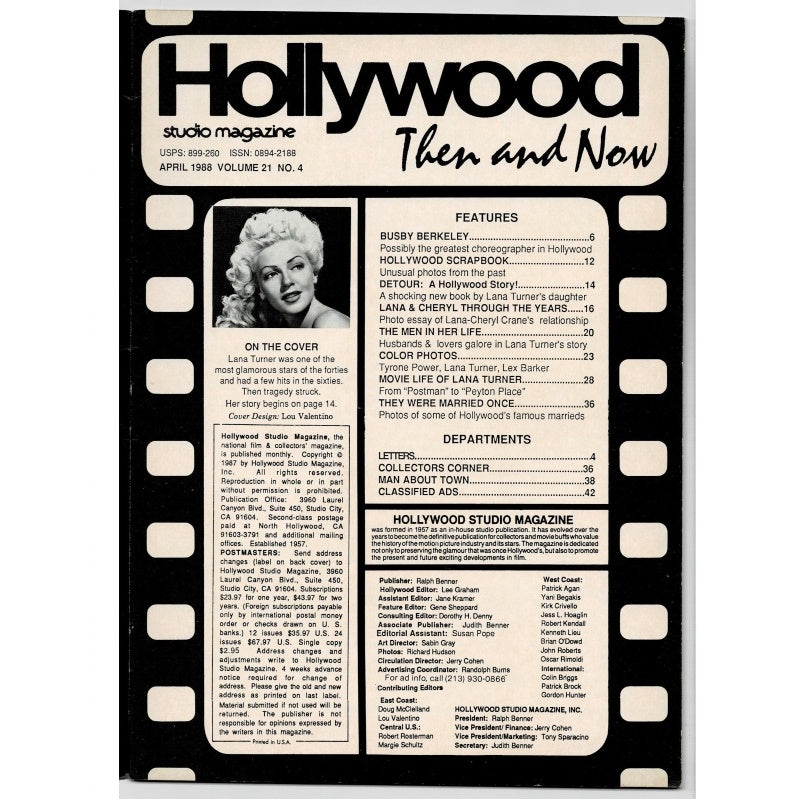 Lana Turner Centerfold Hollywood Then & Now 1988 Apr