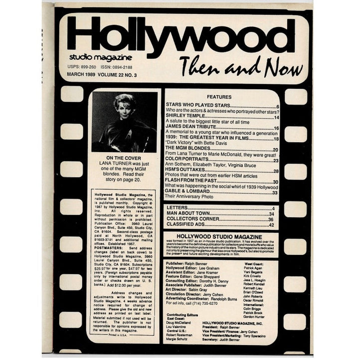 Lana Turner Hollywood Then & Now 1989 Mar