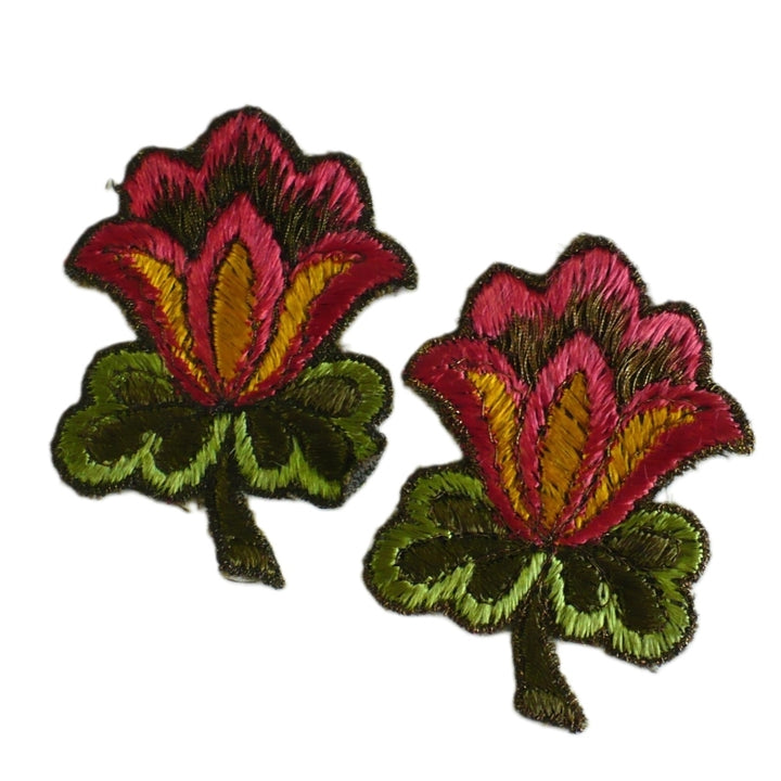 1890s Pair Victorian Gilded Lily Floral Appliques