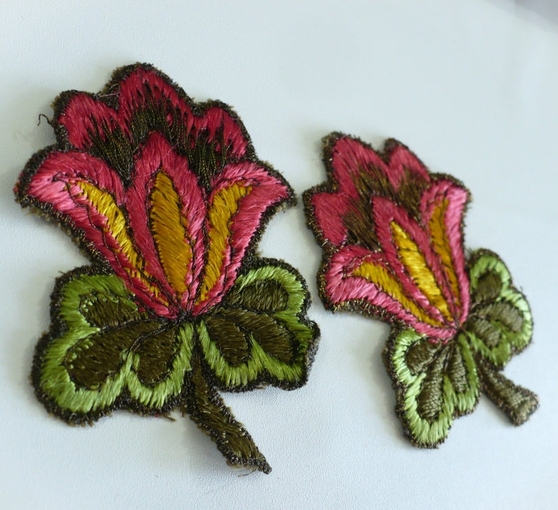 1890s Pair Victorian Gilded Lily Floral Appliques