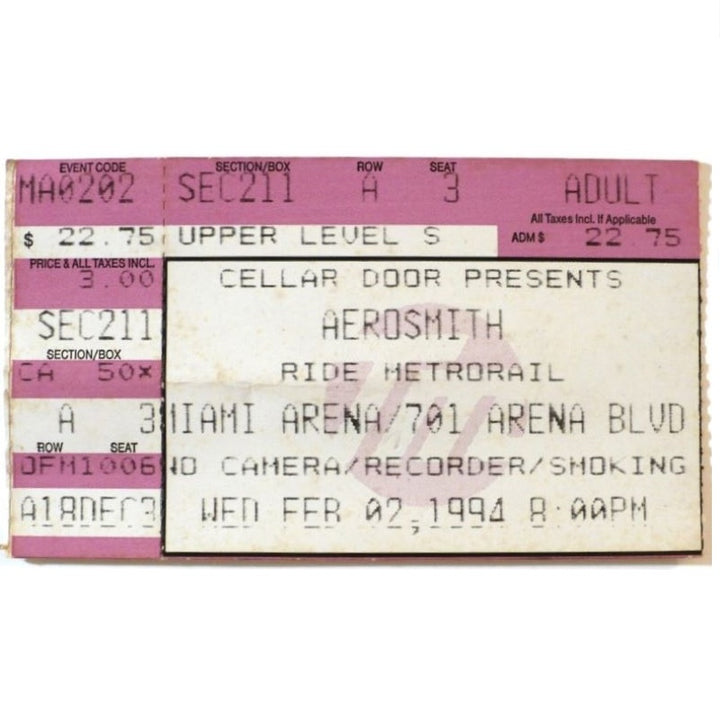 Aerosmith Get A Grip Tour Ticket 1994