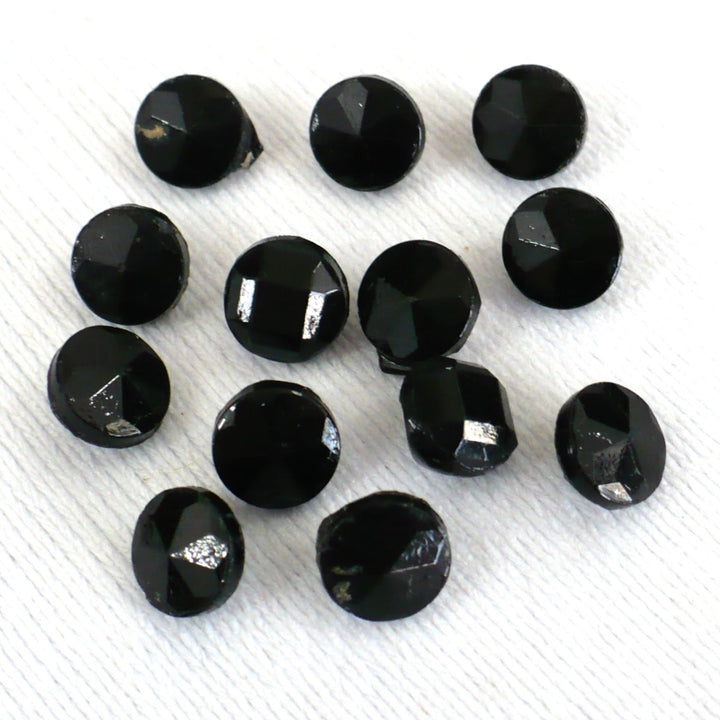 12L Round Faceted Black Glass Diminutive Buttons