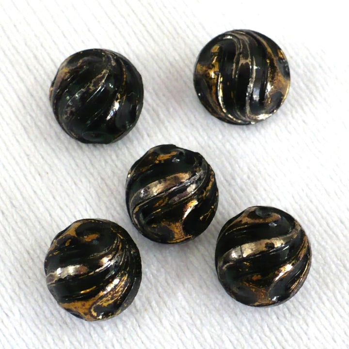 15L Art Nouveau Black Glass Shank Buttons