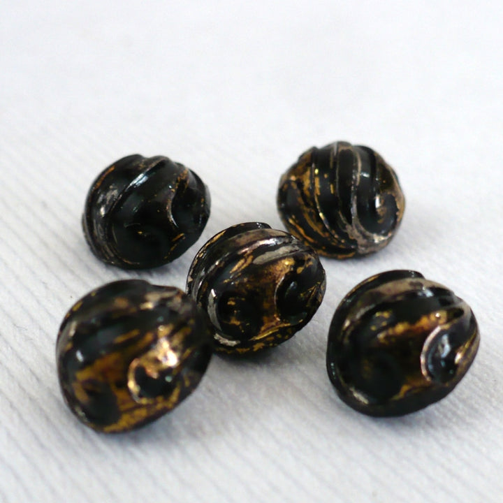 15L Art Nouveau Black Glass Shank Buttons