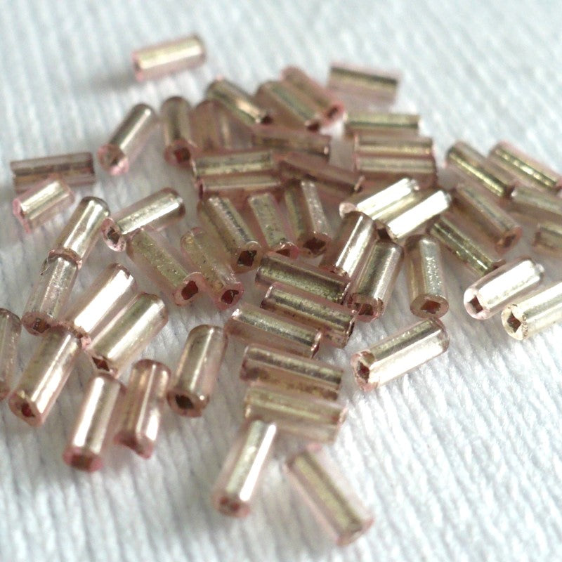 1920s 1.5x4.5mm Pink Mercury Glass Bugle Beads 1.5 grams