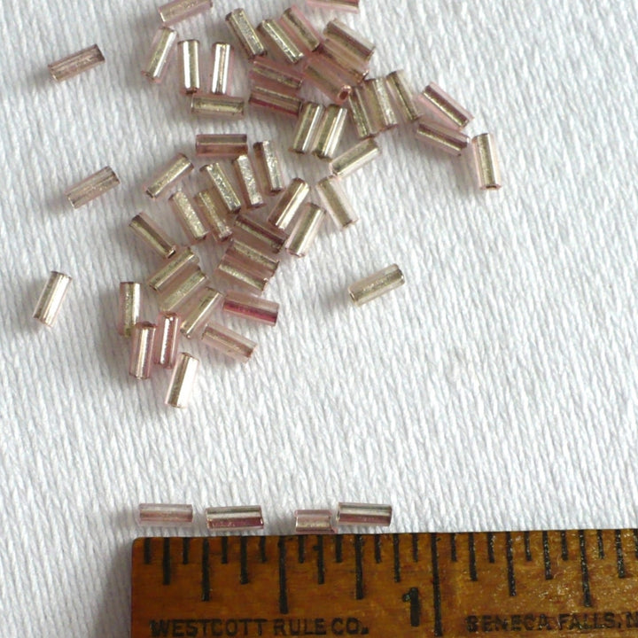 1920s 1.5x4.5mm Pink Mercury Glass Bugle Beads 1.5 grams