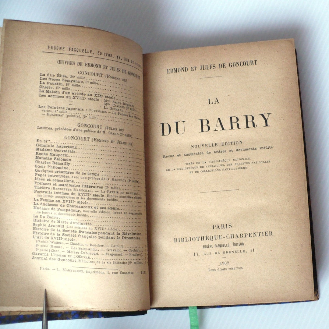 La Du Barry by Edmond et Jules de Goncourt 1902 French Edition.