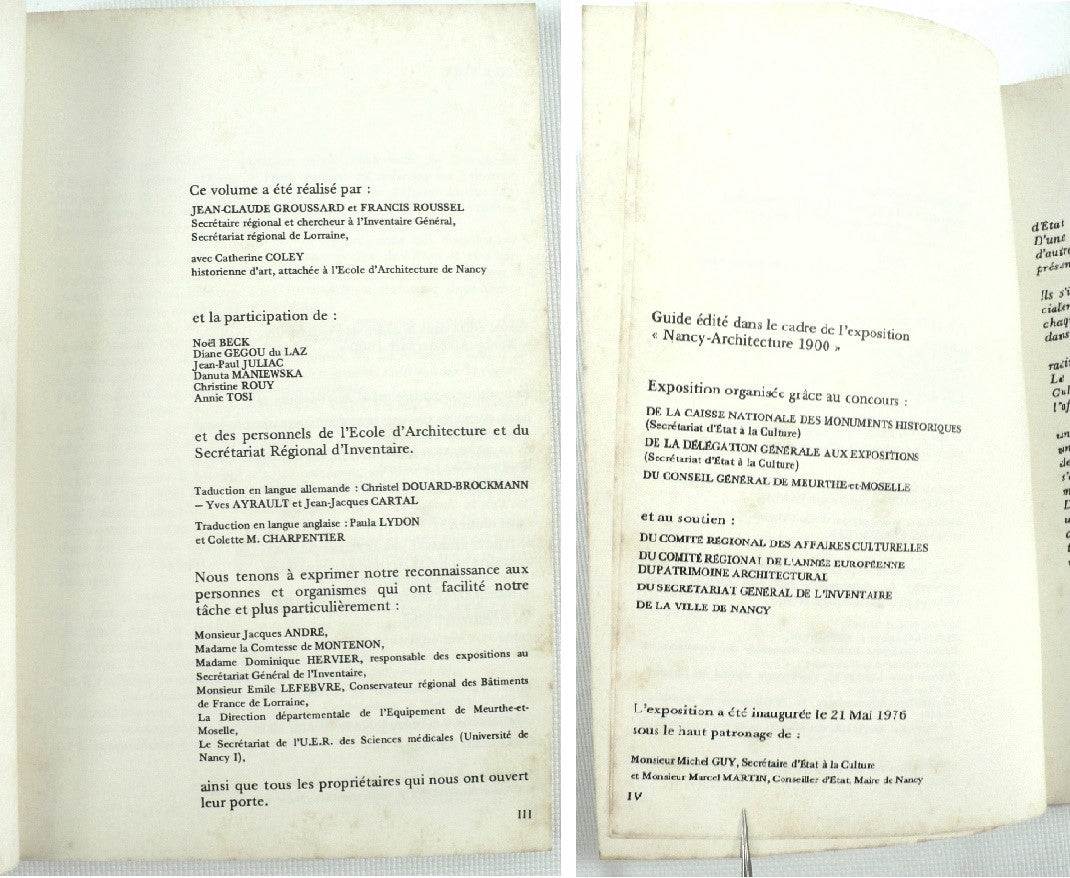 Nancy Architecture 1900 has French German English Translations, Map 1976 France.