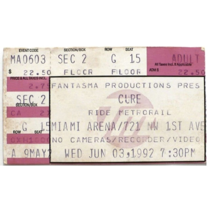 Cure Wish Tour Ticket 1992 Cranes