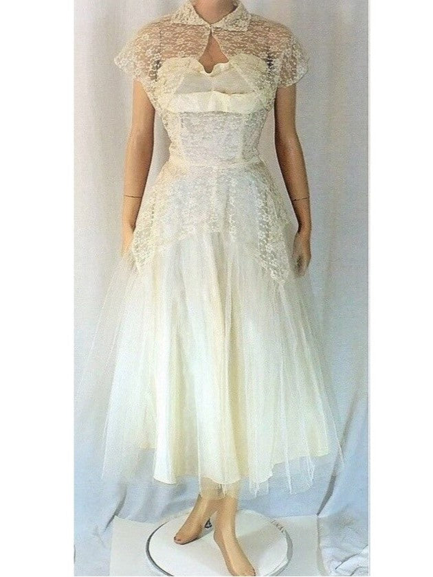 1950s Jacketed Lace Prom Dress