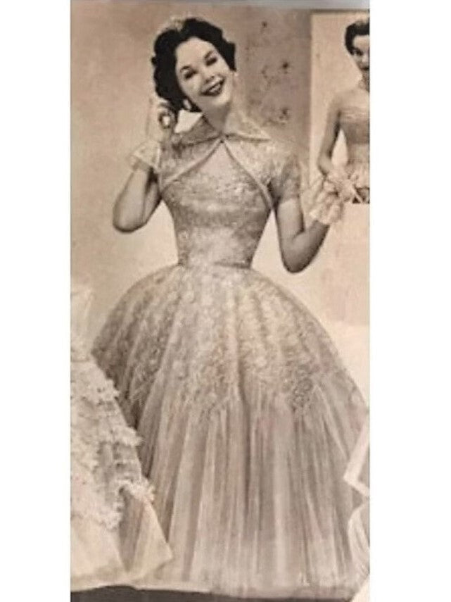 1950s Jacketed Lace Prom Dress