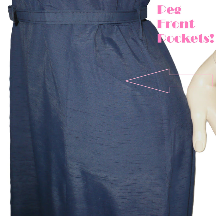 1940s Vintage Navy Blue Beauty Dress XXL  peg front pockets.