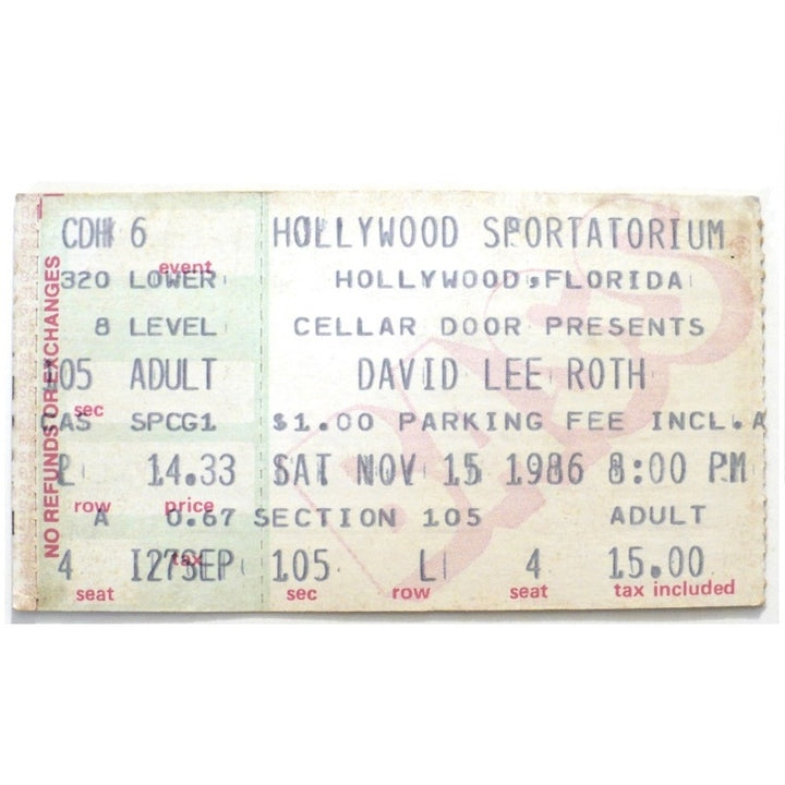 David Lee Roth Eat 'Em & Smile Ticket 1986/87 Steve Vai Billy Sheehan