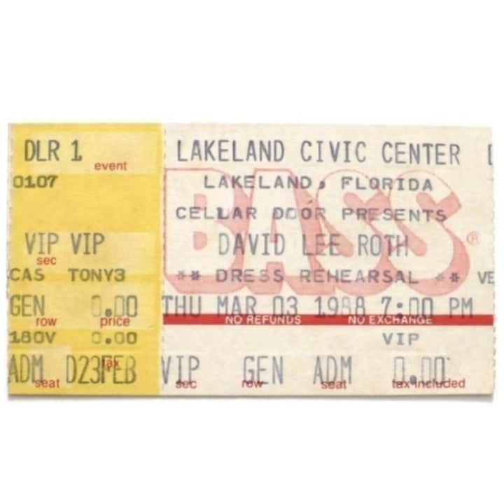 David Lee Roth Skyscraper Tour Dress Rehearsal Ticket 1988