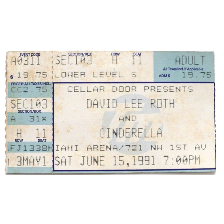 David Lee Roth  A Little Ain’t Enough Tour Ticket 1991 Cinderella