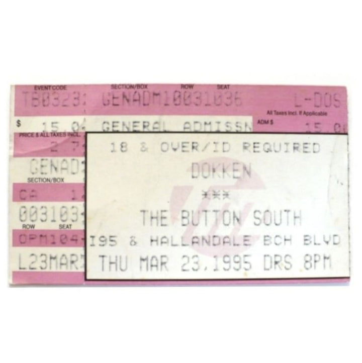 Dokken Dysfunctional Tour Ticket March 23 1995