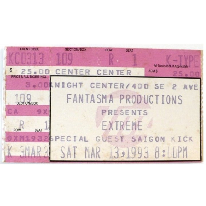 Extreme Tragic Comic Tour Ticket 1993 Saigon Kick