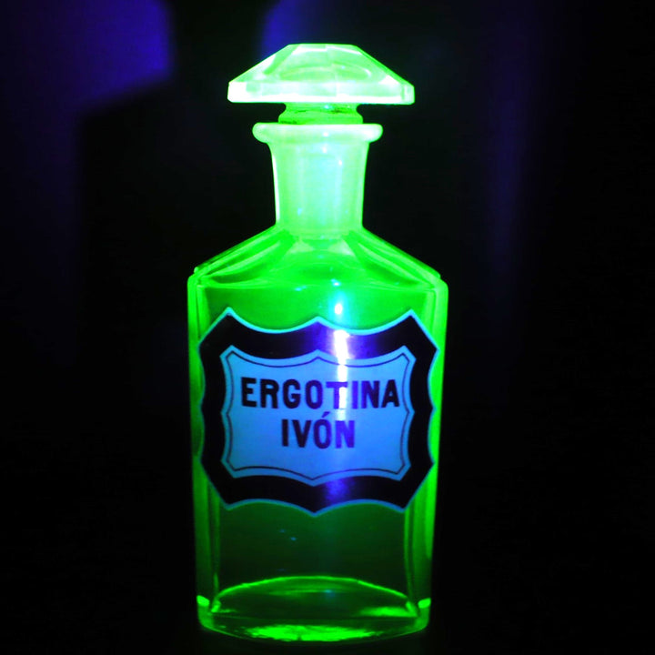 1890s Uranium Glass Ergotina Ivon Apothecary Jar