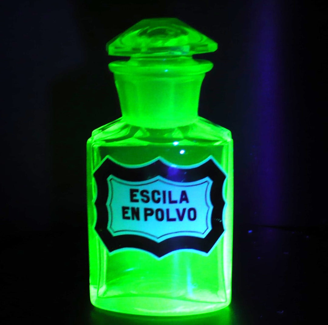 1916 Uranium Glass Scyla Powder Apothecary Jar