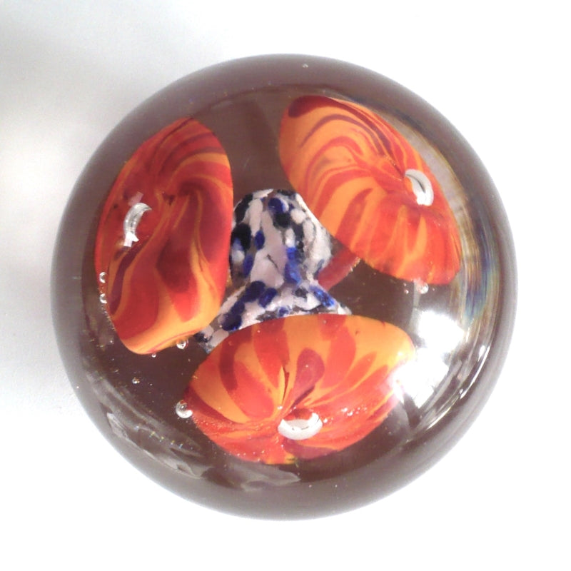 Mid-Century Flamingo Flower Bouquet Vintage Art Glass Paperweight