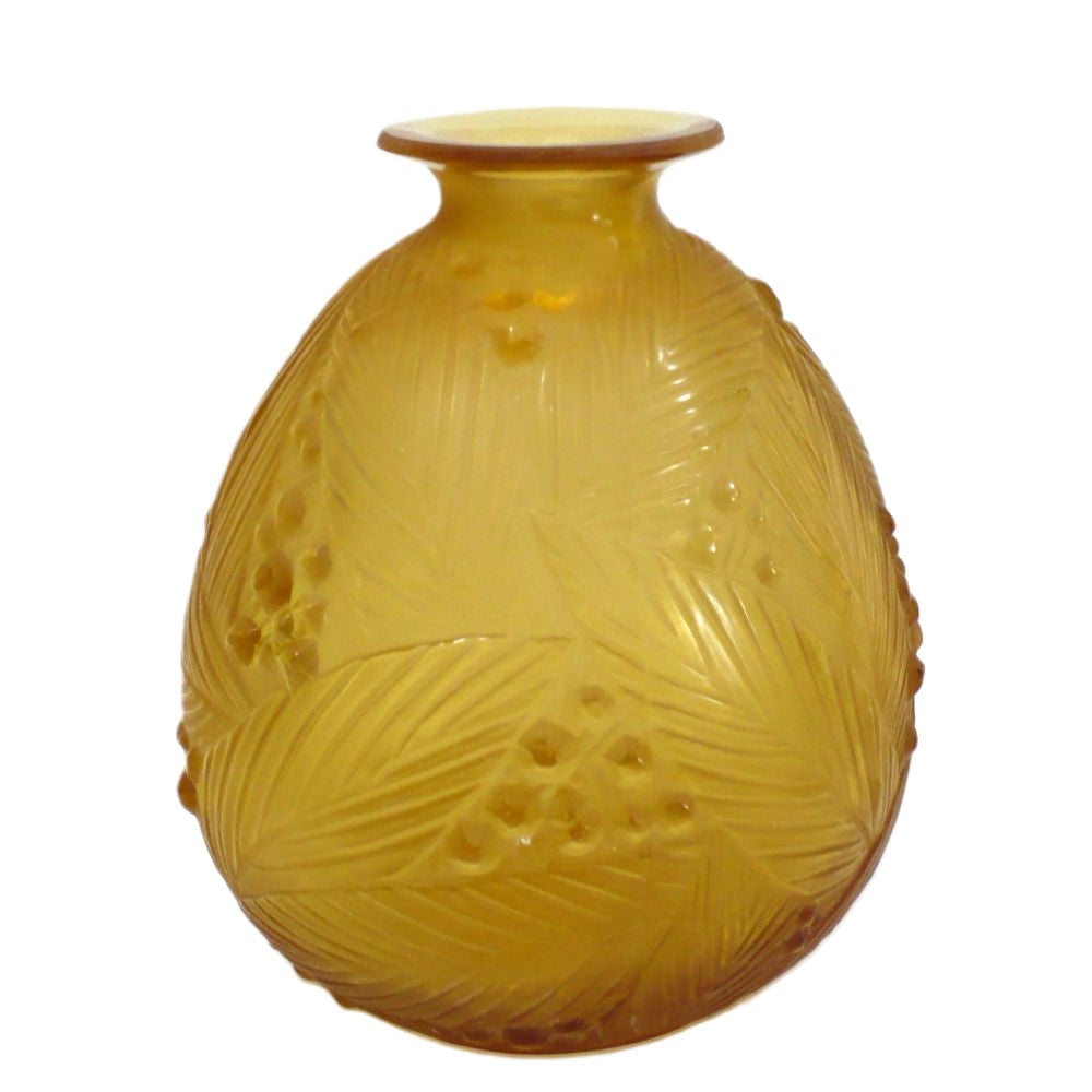 1930s Art Deco Sabino France Amber Glass Vase.