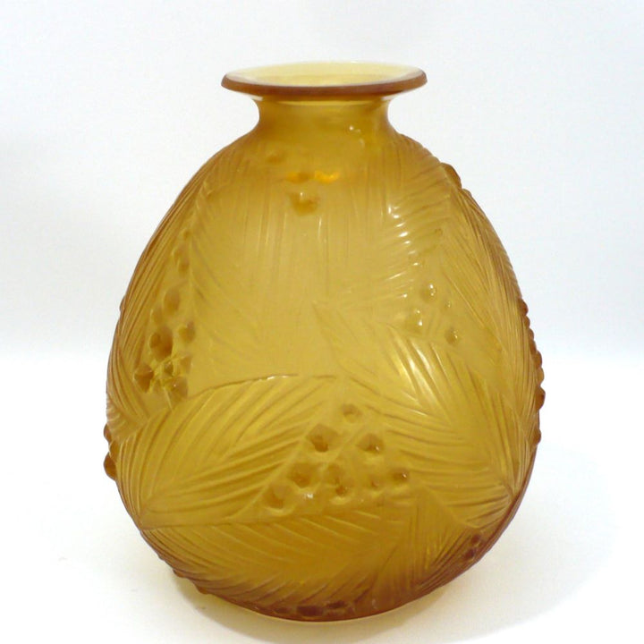 1930s Art Deco Sabino France Amber Glass Vase.