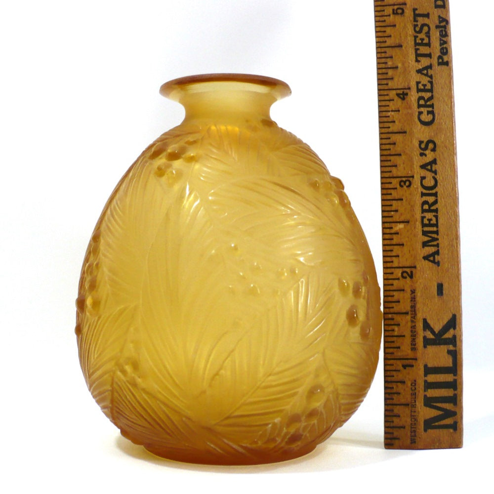 1930s Art Deco Sabino France Amber Glass Vase.