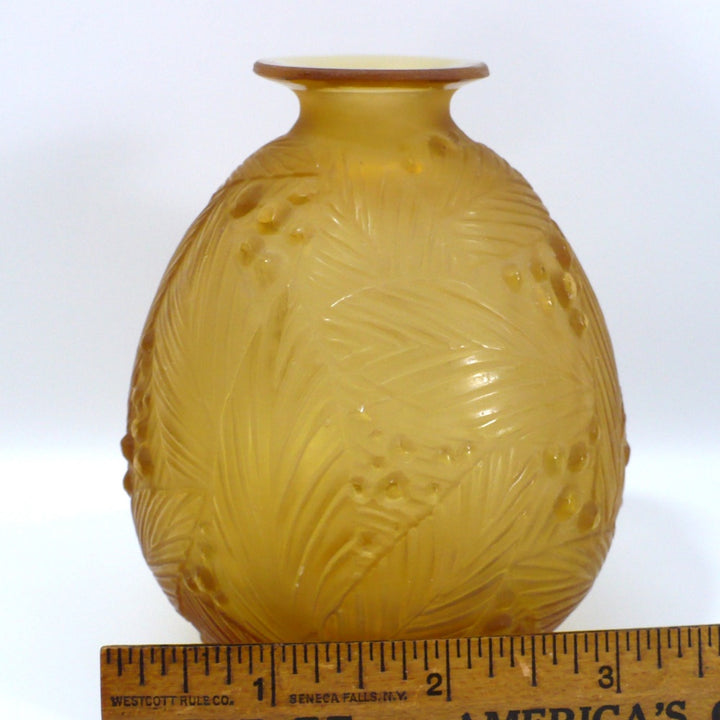 1930s Art Deco Sabino France Amber Glass Vase.