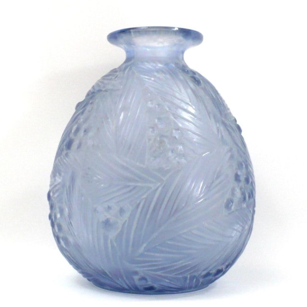 1930s Art Deco Sabino France Blue Glass Vase.