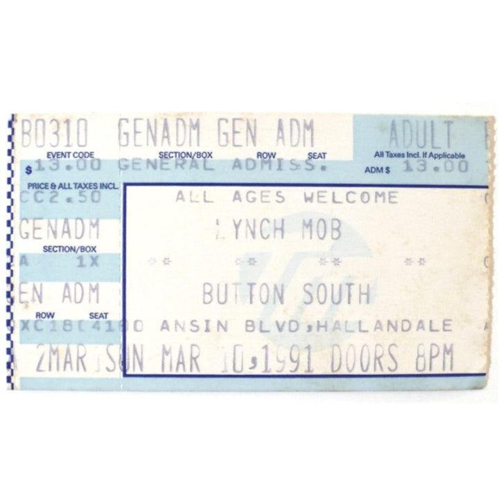 Lynch Mob Wicked Sensation Tour Ticket 1991