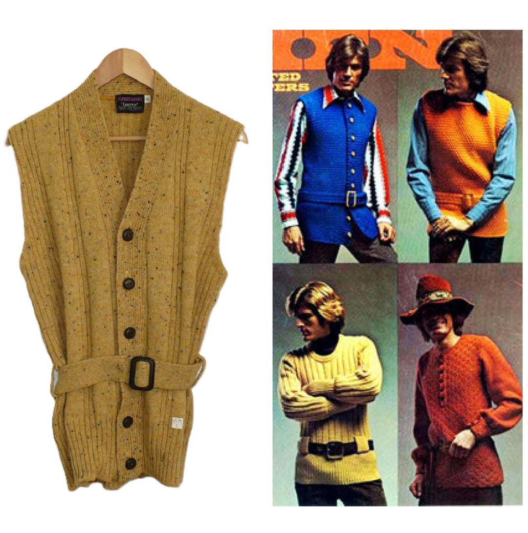 1970s Vintage Men's Belted Sweater Vest ,