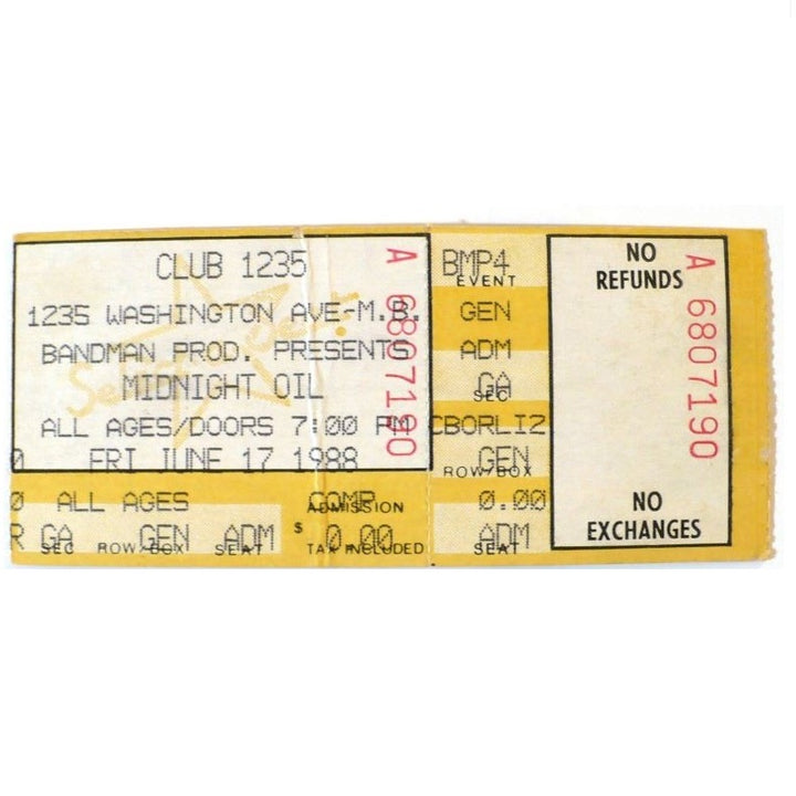 Midnight Oil Diesel and Dust Tour Ticket 1988