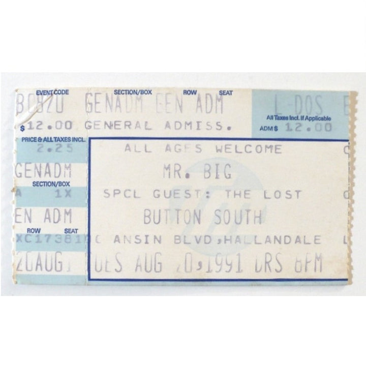 Mr. Big Lean Into It Tour Ticket 1991 The Lost