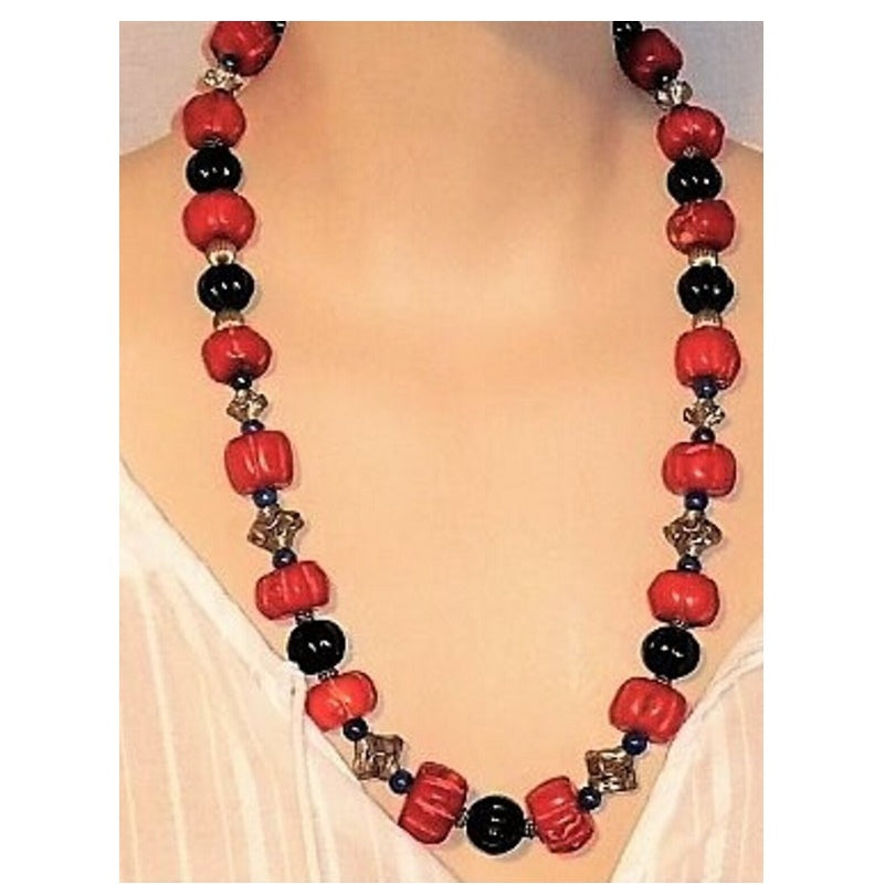 1970s Red Coral & Lapis Necklace