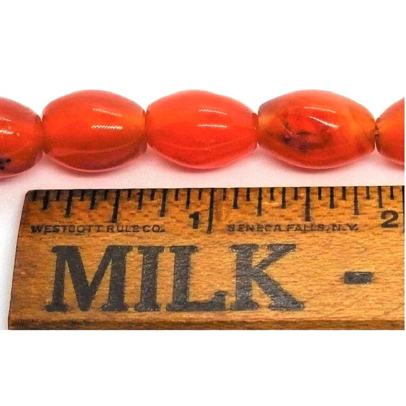 1980s Vintage Carnelian Agate Beaded Choker Necklace 17 inches, beads next to ruler.