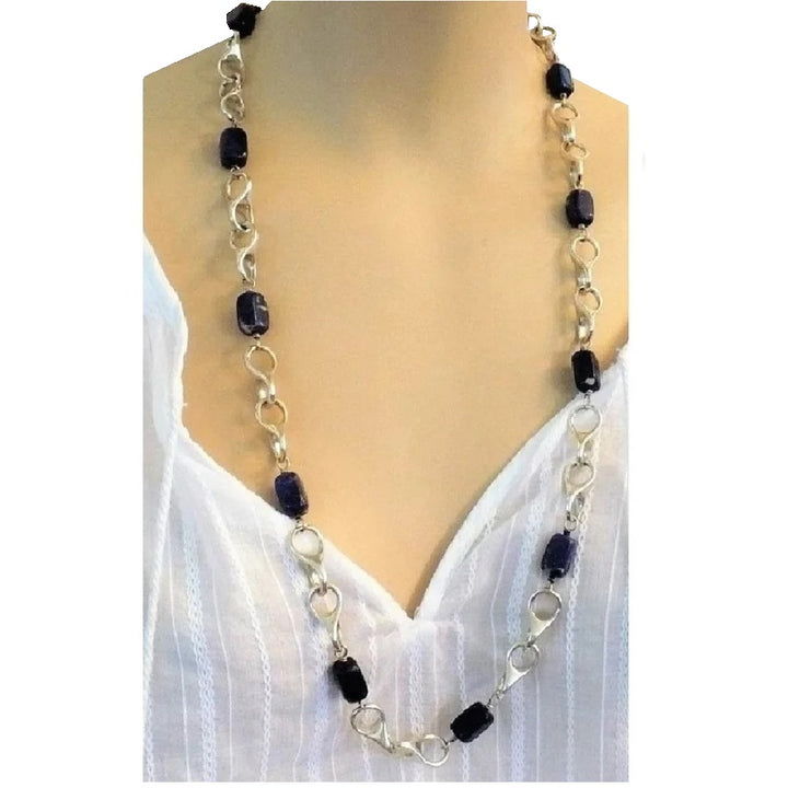 1970s Silver Sodalite Station Necklace