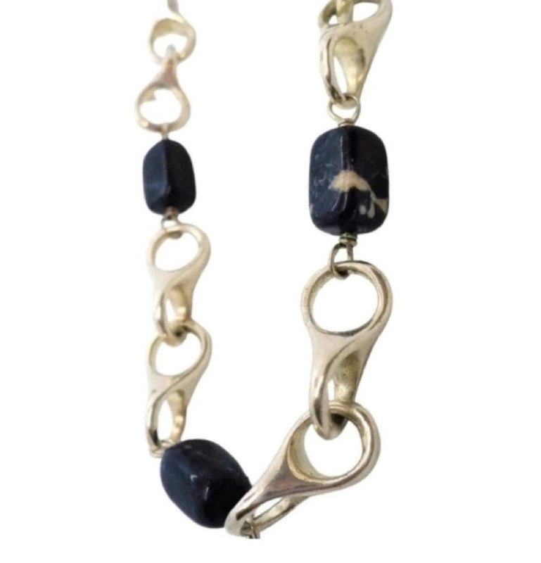 1970s Silver Sodalite Station Necklace