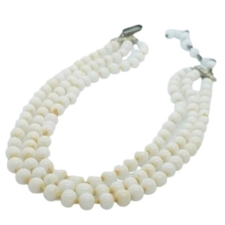 1950s Vintage Milk Glass Necklace Bridgerton Multi-strand Choker.