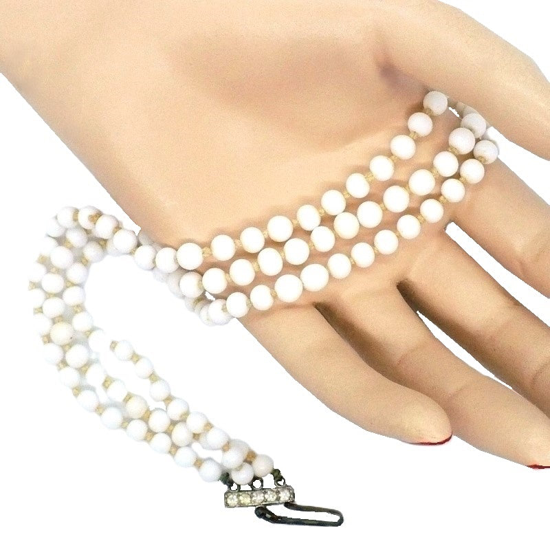 1950s Vintage Milk Glass Necklace Bridgerton Multi-strand Choker.