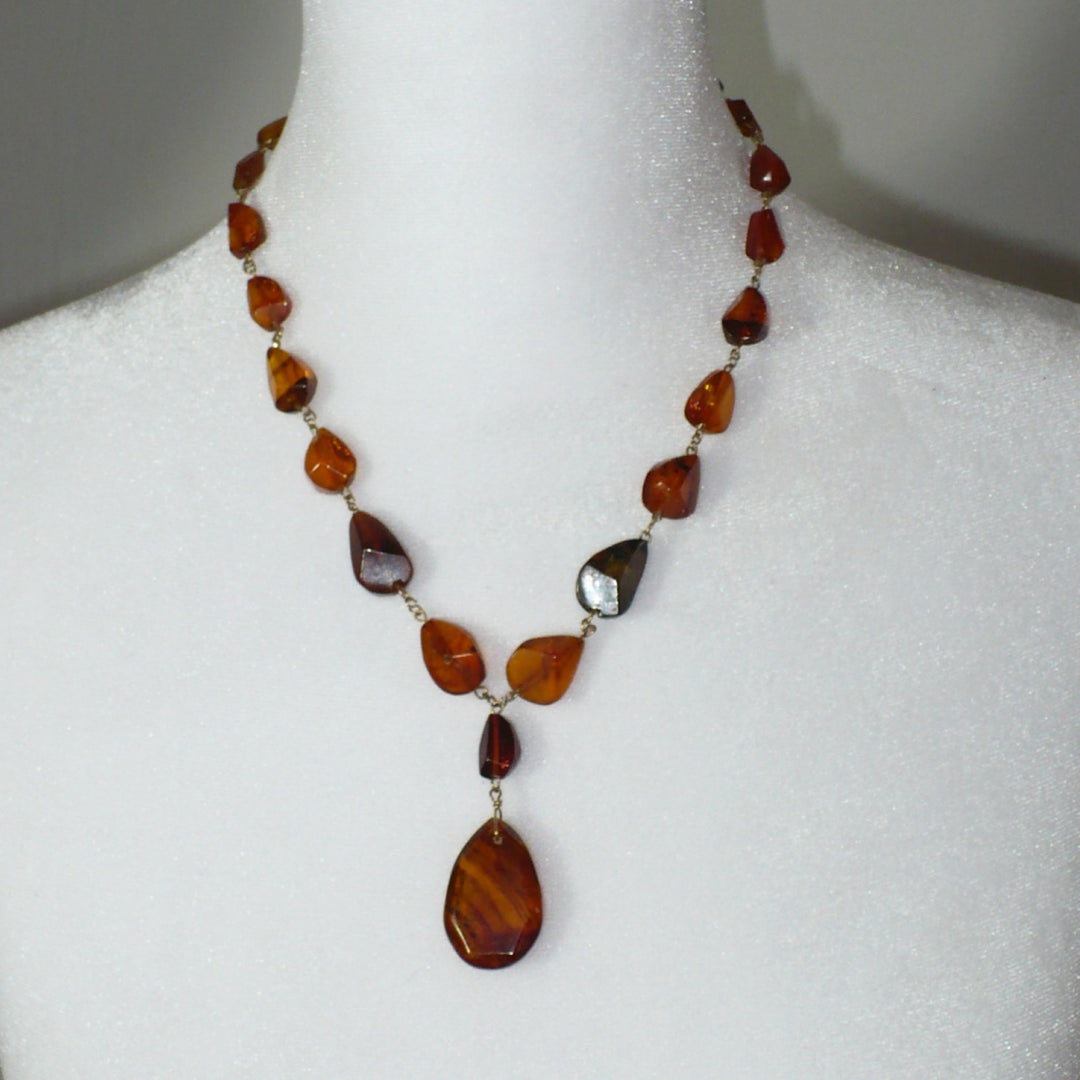 1910 Edwardian Lavallière Amber Necklace UV-Verified.