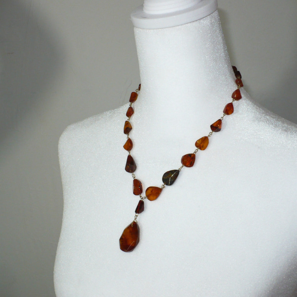 1910 Edwardian Lavallière Amber Necklace UV-Verified.