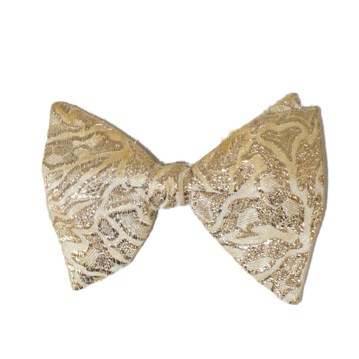 1960s Vintage Metallic Gold Lamé Jacquard Butterfly Ormond D Bow Tie.