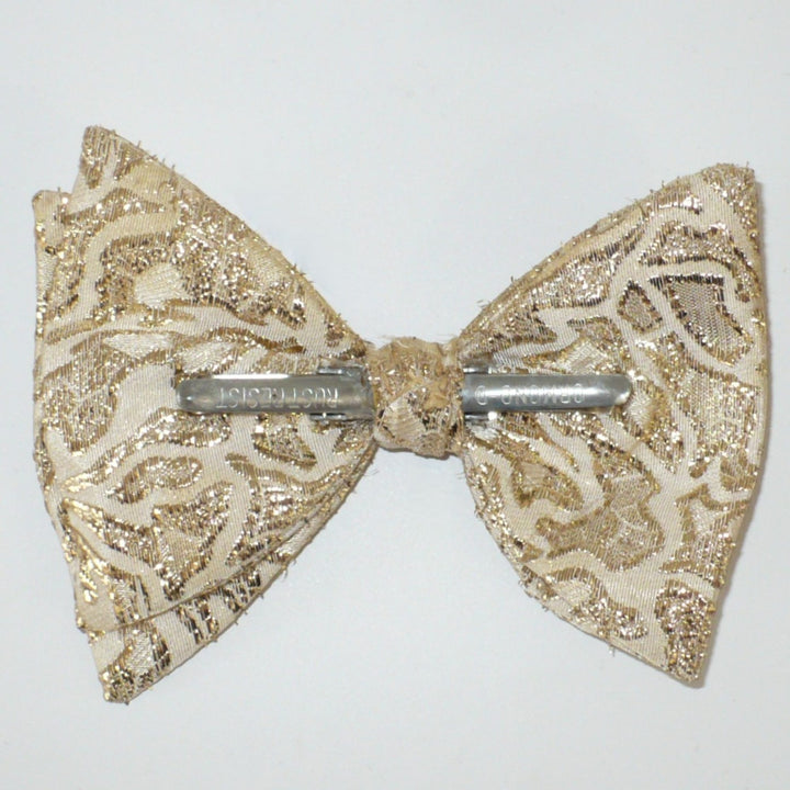 1960s Vintage Metallic Gold Lamé Jacquard Butterfly Ormond D Bow Tie.