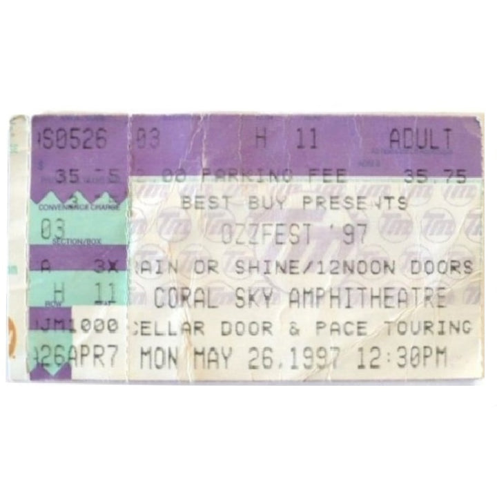 Ozzfest '97 Tour Ticket Stub 1997 Black Sabbath Reunion