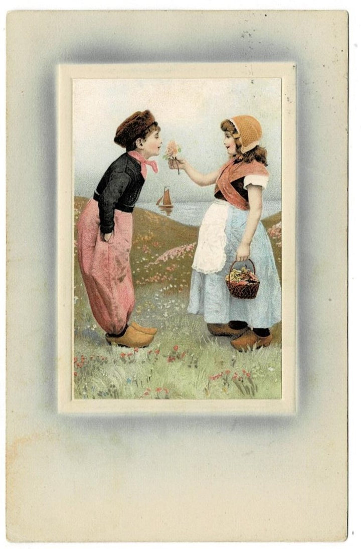 1911 Dutch Boy & Girl Courting Postcard