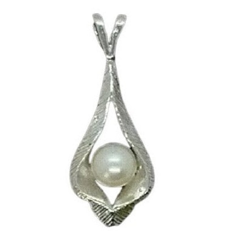 1980s Freeform Silver & Pearl Solitaire Pendant